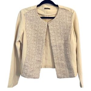 J. McLaughlin Iris Cardigan Soft Cream Tweed Front Metallic Thread Size Medium